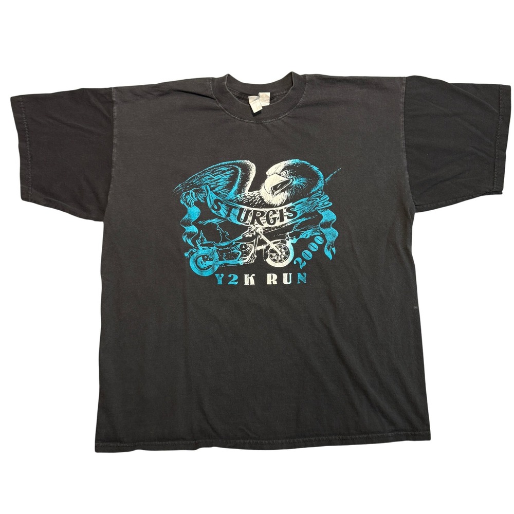 Vintage Sturgis 2000 Run Motorcycle Rally T-Shirt Black XL Eagle Chopper